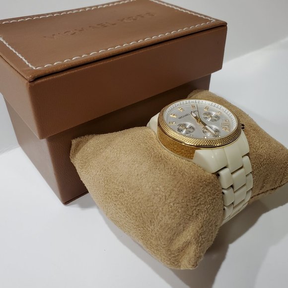 Michael Kors MK5189 White Ceramic Dial Yellow Gold Bezel Watch main image 8
